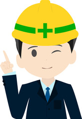 ヘルメットをかぶって指をさすビジネスマンのイラスト