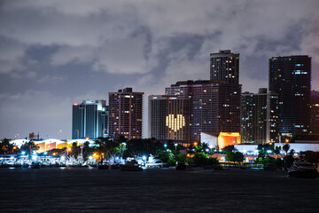 Miami City Skyline viewed from Biscayne Bay. Miami downtown.
