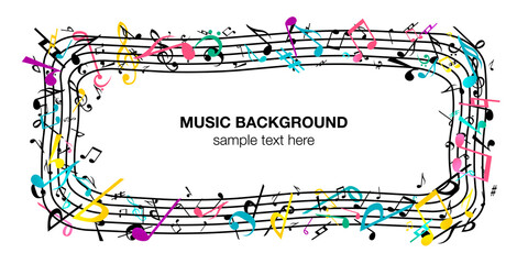 Naklejka premium 音符音楽ミュージック背景ベクターイラストポップなカラフルアブストラクト