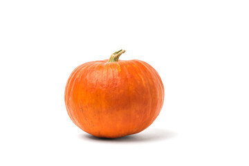 Ripe pumpkin with a dry tail isolated on a white background.