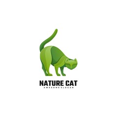 Vector Logo Illustration Nature Cat Gradient Colorful Style.