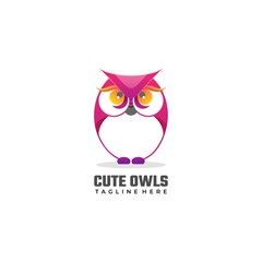 Vector Logo Illustration Cute Owls Gradient Colorful Style.