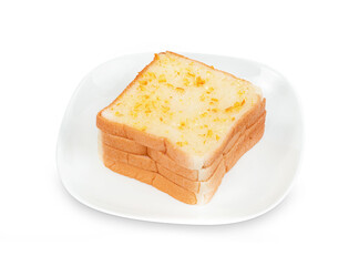 Bread sliced with orange jam spread on dish isolated on white background ,include clipping path