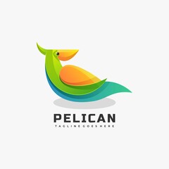 Vector Logo Illustration Pelican Gradient Colorful Style.