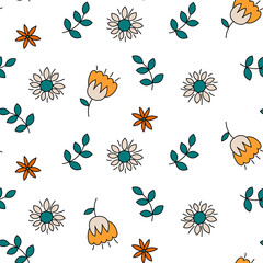 Floral seamless pattern. Vector flowers. Fashion print. Design for textile or clothes. Hand drawn repeating elements. Natural background