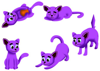 Cartoon cat set with different poses and emotions vector. Cat behavior, body language and face expressions. Pink Ginger kitty in simple cute style, isolated vector illustration.
