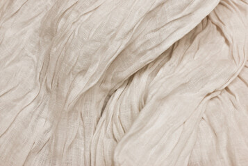 Texture softened beige linen fabric after washing