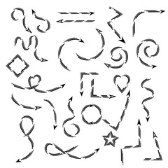 Set of black arrows on a white background, whorled brush, vector illustration, clipart, design