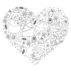 Christmas winter vector background with children. Kids vacation and sport.