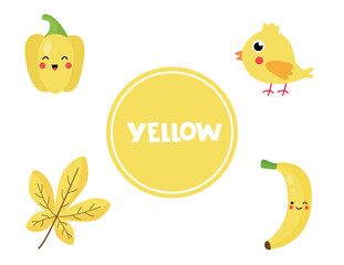 Learning yellow color for preschool kids. Educational worksheet.