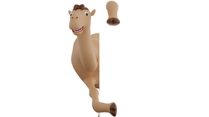 A Cartoon Camel 3d Rendering holding a whiteboard. It lives in Arabian desert. 