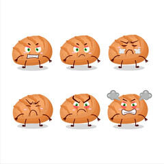 Bun bread cartoon character with various angry expressions