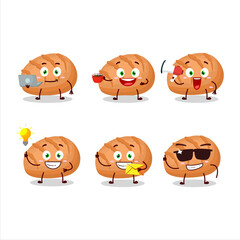 Bun bread cartoon character with various types of business emoticons