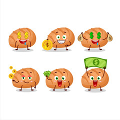 Bun bread cartoon character with cute emoticon bring money