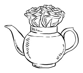 Rose in a ceramic Teapot vector illustration