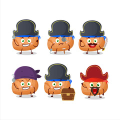 Cartoon character of bun bread with various pirates emoticons