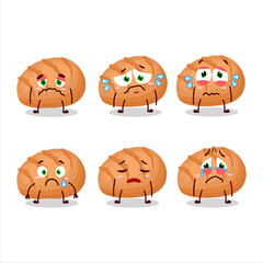 Bun bread cartoon character with sad expression