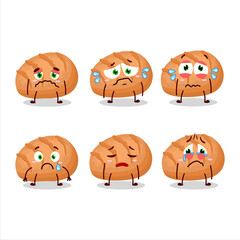 Fototapeta premium Bun bread cartoon character with sad expression