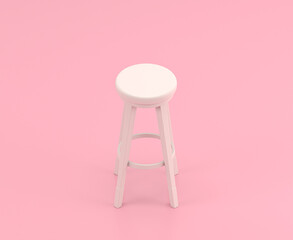 Isometric white tall stool in flat color pink room,single color white, cute toylike household objects, 3d rendering, 3d icon