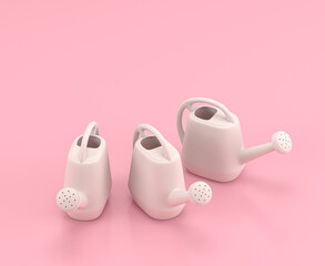 Isometric watering can 3d Icon in flat color pink room,single color white, cute toylike household objects, 3d rendering