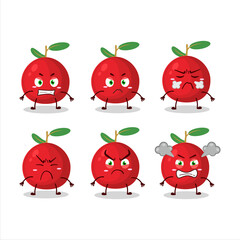 Cranberry cartoon character with various angry expressions
