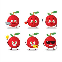 Cranberry cartoon character with various types of business emoticons
