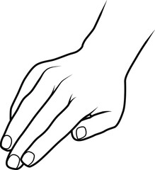 Line drawing of a human male hand. Palm down.