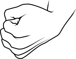 Line drawing of a human male hand. Making a fist.