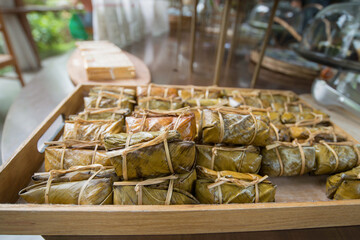 Thai dessert, Boiled rice thai dessert​ made with glutinous rice and coconut milk with banana.