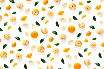 Isolated tangerine citrus collection background with leaves. Tangerines or mandarin orange fruits on white background. mandarine orange background.