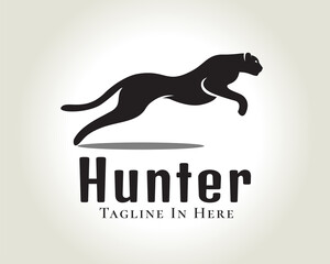 silhouette running, jump fast speed black cat, lion, tiger, panther, cheetah logo symbol design illustration