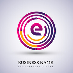 Letter E vector logo symbol in the colorful circle thin line. Design for your business or company identity.