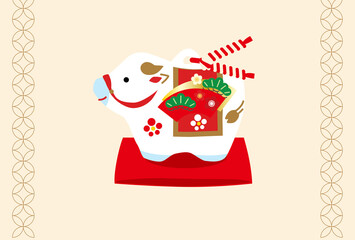 2021年丑年年賀状テンプレート張り子置物ベージュ色背景