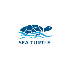 Sea turtle by the coastline and waves  logo design. Animal  wildlife  sea life and nature  vector design and illustration