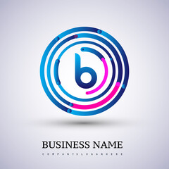 Letter B vector logo symbol in the circle thin line colored blue and red. Design for your business or company identity.