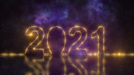 Text 2021 made of string lights 3D rendering