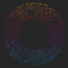 Set of vector toys for little children. Ufo, submarine. Cartoon dinosaur. Kindergarten kids.