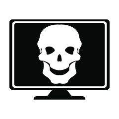 Monitor and skull black on white background, sign for design, vector illustration