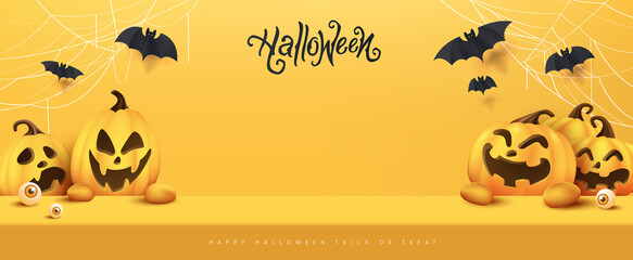Happy Halloween banner Studio table room product display with copy space