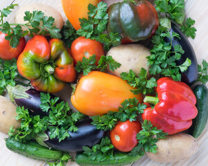 Fresh vegetables arranged in a group. Natural still life, healthy food