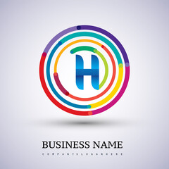 Letter H vector logo symbol in the colorful circle thin line. Design for your business or company identity.