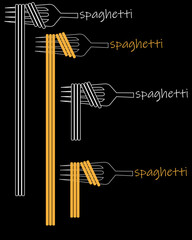 creative minimal spaghetti logo. fork with spaghetti inscription. color and black and white