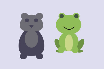 cartoon design frog and teddy bear vector illustration