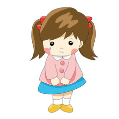 制服を着て涙を流して泣く女の子の園児