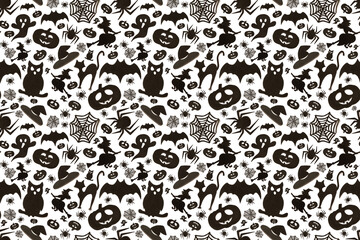 Seamless halloween pattern in cartoon style on white background. Paper art. Happy hallowen holiday concept