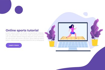 Online sports tutorial, Yoga studios streaming consept. Working out at home. Vector illustration