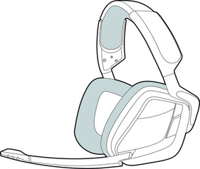 Professional Gaming Headset Vector / Line Drawing. Icon, Logo, Design, Element