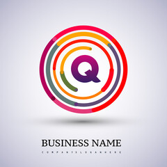 Letter Q vector logo symbol in the colorful circle thin line. Design for your business or company identity.