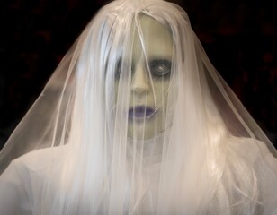 Mannequin display of a zombie bride on Halloween 
