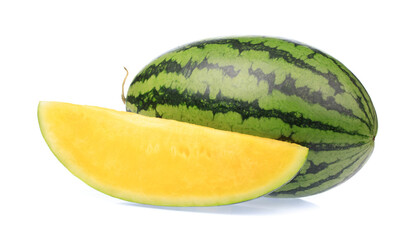fresh yellow watermelon slice isolated on white background